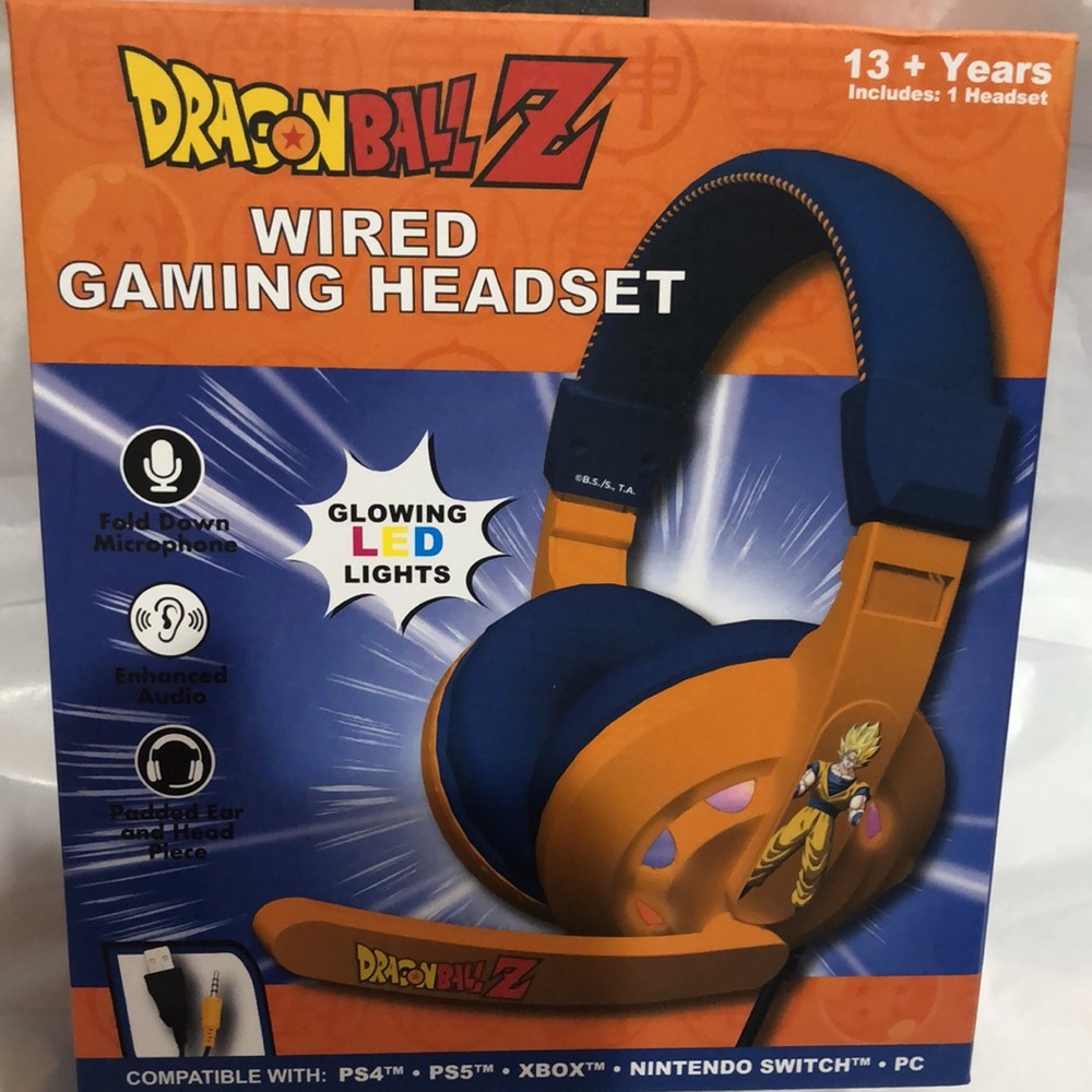Dragonball Z Goku‎ orange and blue LED lights wired gaming headset new